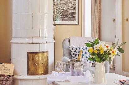 The ceramic wood burner at Milton Cottage, Cotswolds