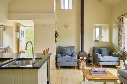 The open plan living space at Harberton Cottage, Devon
