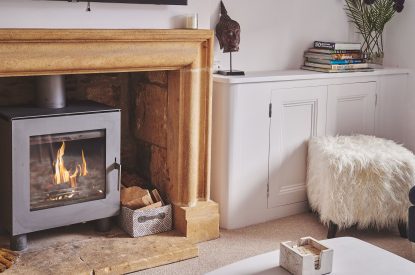 The log burner at Crooked Cottage, Cotswolds