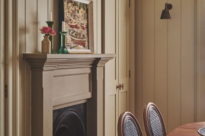 The fireplace in the dining room at Harold House, Isle of Wight