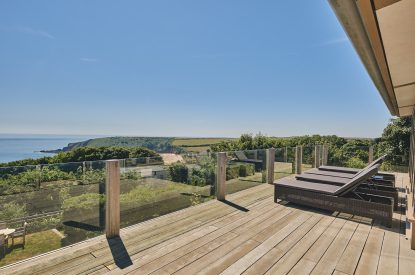 The balcony and sea view at Beach View, Pembrokeshire