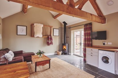 The living room and kitchen at Stable Cottage, Worcestershire 