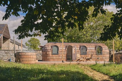 The exterior of the igluhut at Orchard Snug, Somerset