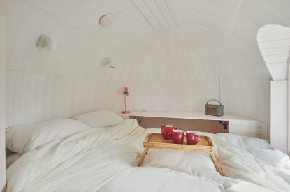 A double bed at Orchard Snug, Somerset