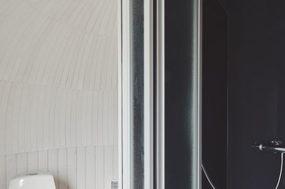 The WC and shower at Orchard Snug, Somerset