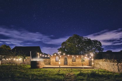 The decking outside of the igluhut at Orchard Snug, Somerset