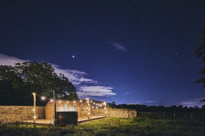 The decking outside of the igluhut at Orchard Snug, Somerset