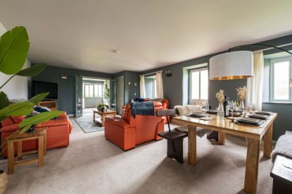 The dining and living space at Padstone Manor, Cornwall