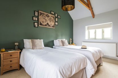 A twin bedroom at The Mill, Cornwall