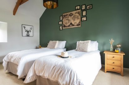 A twin bedroom at The Mill, Cornwall