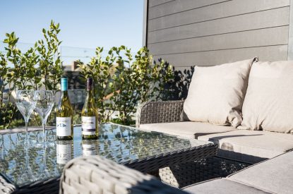 The outdoor dining area at Porthleven View, Cornwall
