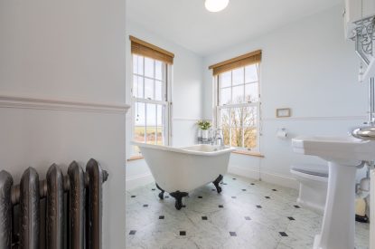 The free standing bath at Millook View Farmhouse, Cornwall