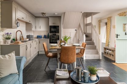 The kitchen and dining room at Cuckoo Cottage, Devon