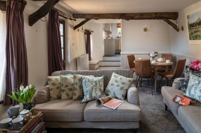 The living and dining room at Rosefinch Cottage, Devon
