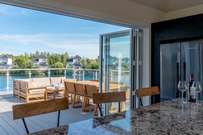 The balcony at Lakefront Lodge, Cotswolds