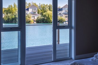 The lake view at Lakefront Lodge, Cotswolds