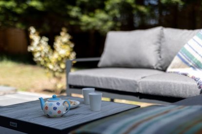 The outdoor seating area at Teacher's Cottage, Gower