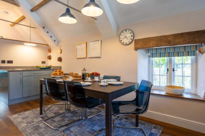 The dining table in the kitchen at Exmoor Barn, Somerset