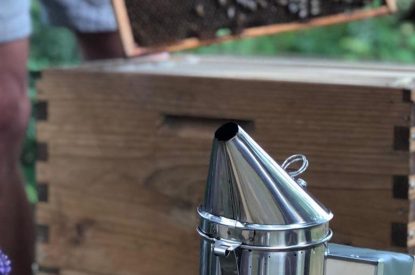 A beehive with a smoker at Brickworks and Vines, Isle of Wight