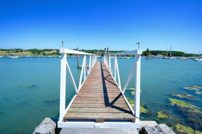A jetty over the sea at Brickworks and Vines, Isle of Wight