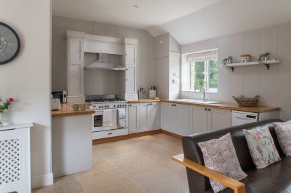 The open-plan kitchen at Farmyard Cottage, Wiltshire