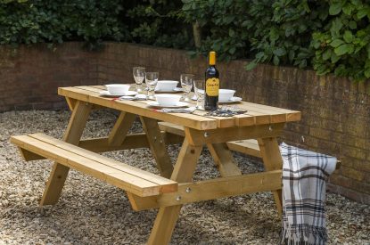 The outdoor picnic bench at The Milking Parlour, Wiltshire 