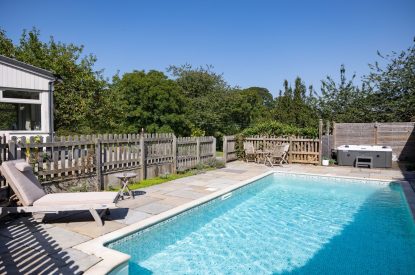 The heated swimming pool at Little Haven, Gower