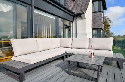 Outdoor seating area at Groeslon, Anglesey