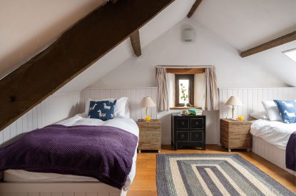A twin bedroom at Valley View Barn, Devon