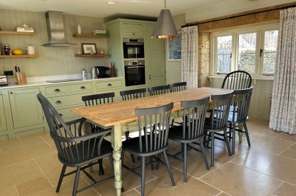 The dining kitchen at The Barn at Ampneyfield, Gloucestershire