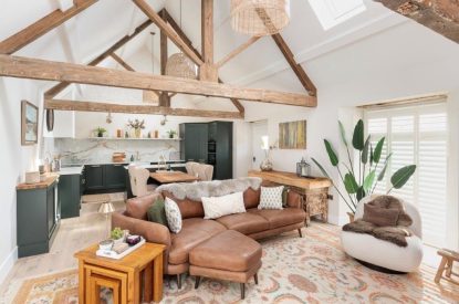 Open plan living space at The Foaling Box at Lanhill, Wiltshire