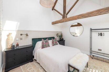A king size bedroom at The Foaling Box at Lanhill, Wiltshire