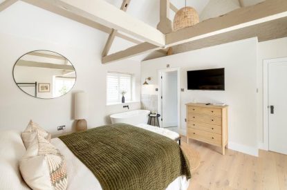 A king size bedroom at The Foaling Box at Lanhill, Wiltshire