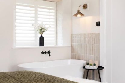 The roll top bath at The Foaling Box at Lanhill, Wiltshire