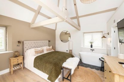 A king size bedroom at The Foaling Box at Lanhill, Wiltshire