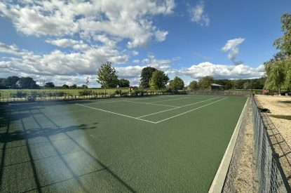 The tennis court at The Foaling Box at Lanhill, Wiltshire