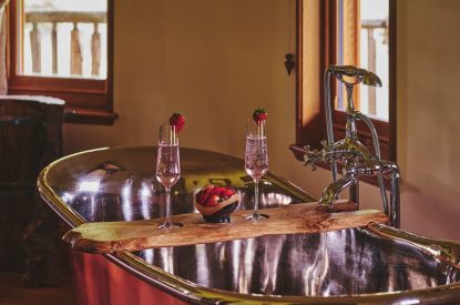 Free standing copper bath at Stargazer, Malvern Hills