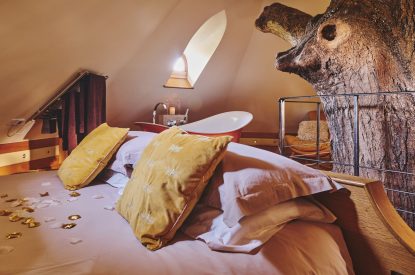 The super king size bedroom at Nature's Nest, Malvern Hills