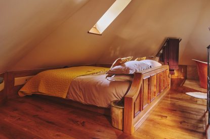 The super king size bedroom at Nature's Nest, Malvern Hills