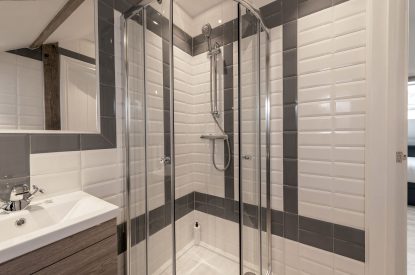 A shower room at The Pool house, Chapmanslade, Wiltshire
