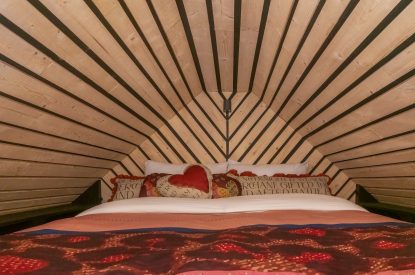 Mezzanine Super king size bedroom at Splendor Retreat, Chapmanslade, Wiltshire