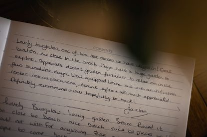 The guest book at The Willows, Oxwich