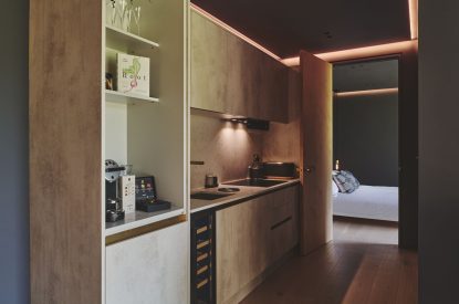 The kitchen area at Hygge Hideaway, Somerset