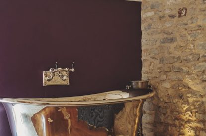 Catchpole & Rye nickel bathtub at Puddle Duck Cottage, Somerset