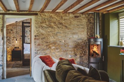 The log burning stove at Puddle Duck Cottage, Somerset