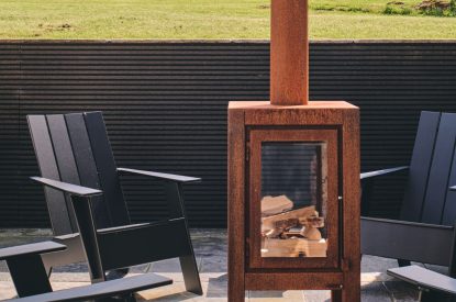 The outdoor woodburning stove at The Cowshed, Somerset