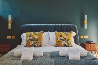 The super king size bedroom at The Cowshed, Somerset