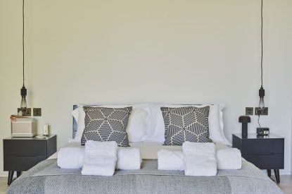 The king size bedroom at Whispering Leaves, Somerset