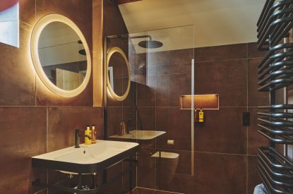 A shower room at Somerset Estate, Glastonbury, Somerset