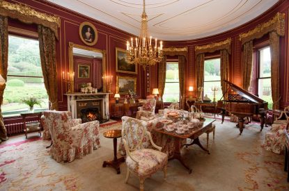 The red drawing room at Langdon Manor, Yorkshire Dales